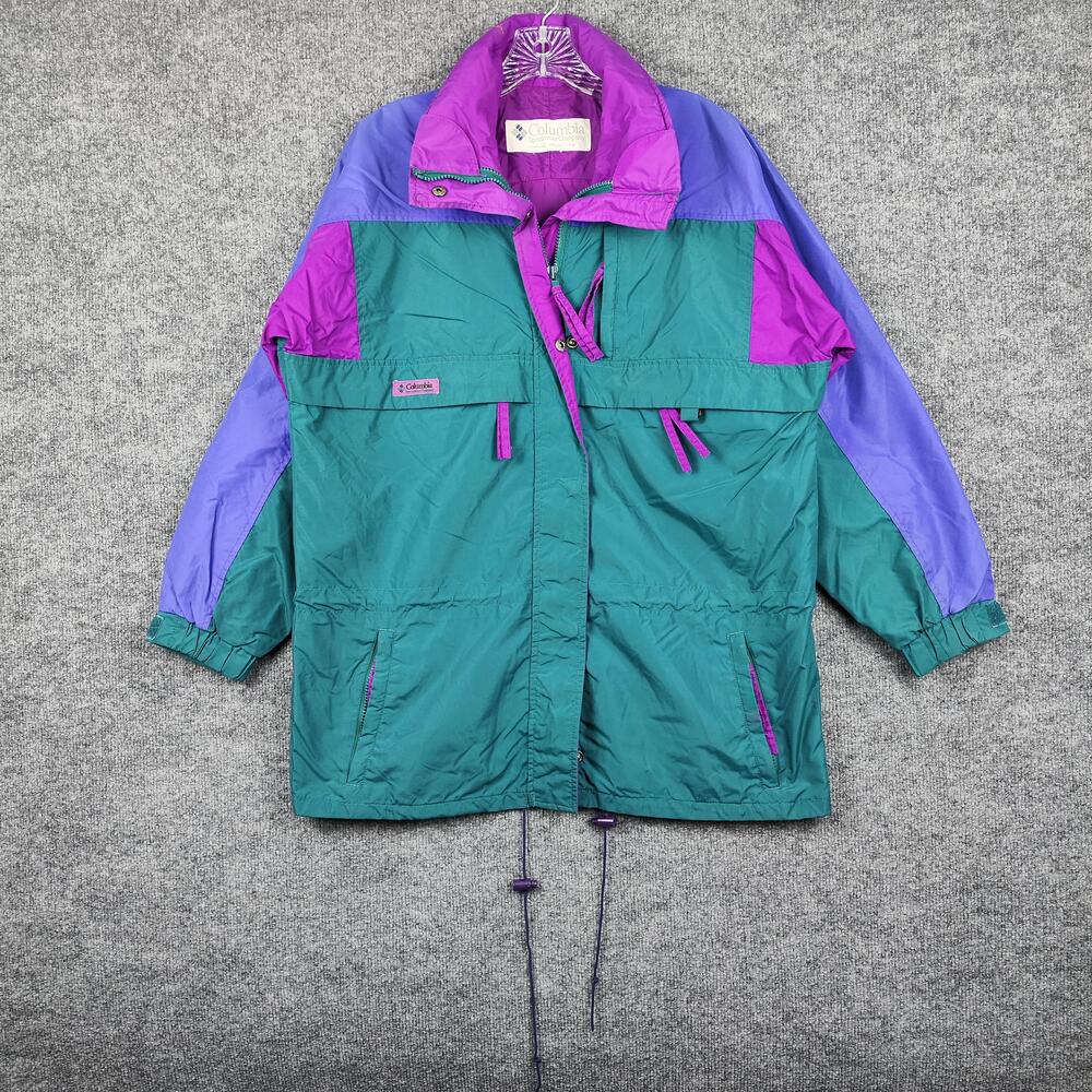 Vintage Columbia Jacket Mens Large Green Purple Hooded Colorblock Ski Parka 90s